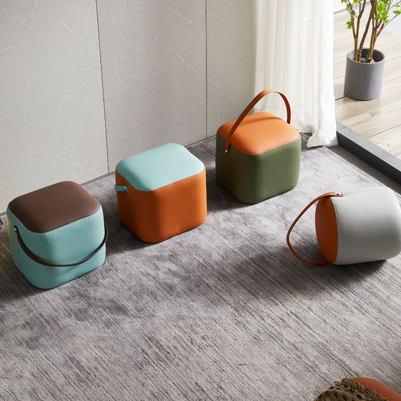 Creative Round Footstool Ottoman Patchwork Color Block Leather Ottoman Clearhalo 'furn' 'furn_ottomans_poufs' 'Furniture' 'Living Room Furniture' 'Ottomans & Poufs' 'ottomans_poufs' 1200x1200_b495929c-d3f5-4ab5-a90a-a0c0a32182d0