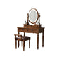 Vanity di trucco in legno in solido marrone con cassetti e tavolo da toeletta a specchio