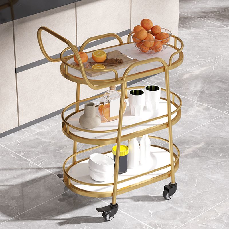 33.46"H Rolling Prep Table Modern Style Oval Reclaimed Wood Prep Table for Home Use