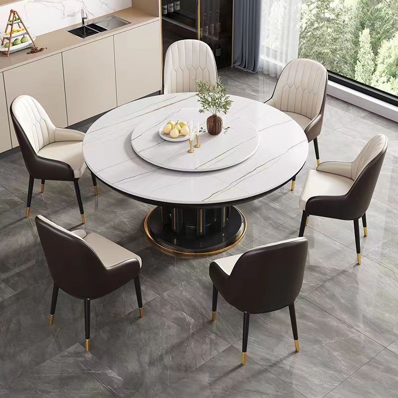Glam Style Table Pedestal Dining Table with Turntable for Kitchen