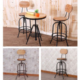 Solid Wood Dining Stool Industrial Adjustable Height Bar Stool with Footrest