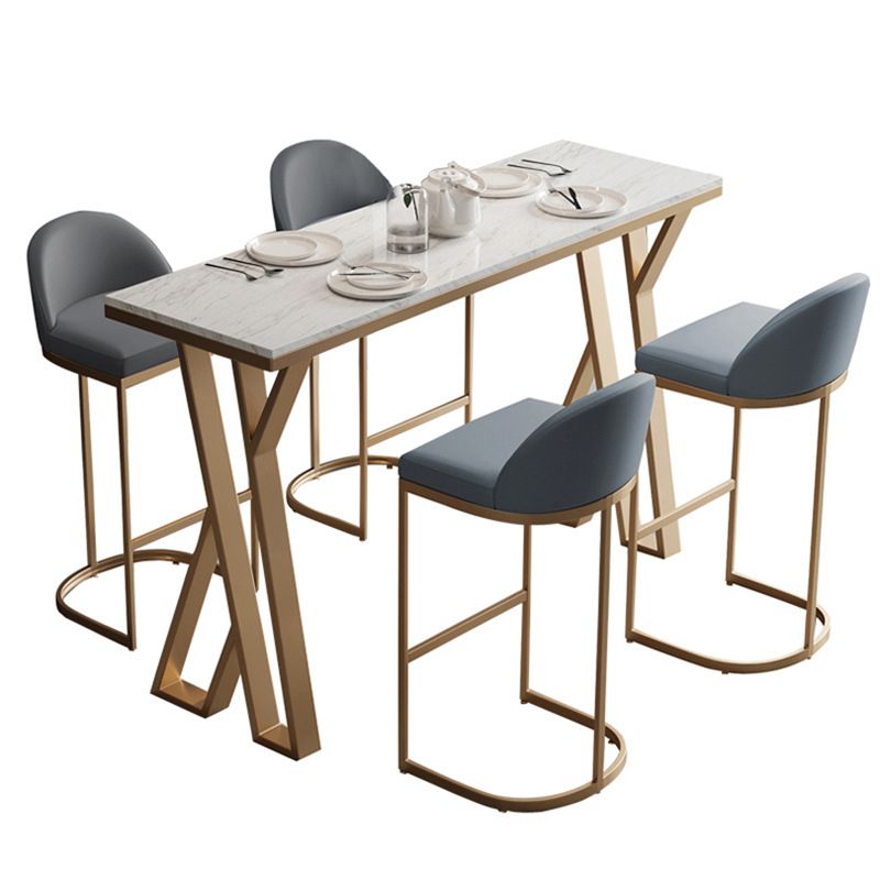 Rectangle White Bistro Table Modern Pub Table with Gold Metal Base
