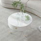 Round Slate Top Cocktail Table 1-Drawer 4 Legs Coffee Table in White of 17.7" H