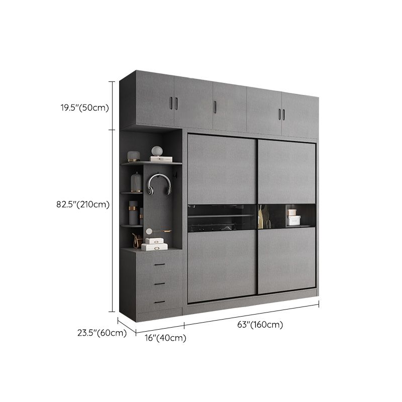 Asta di guardaroba in legno di colore grigio incluso armadio guardaroba con porta scorrevole