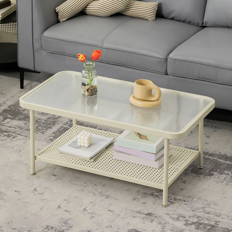 Eigentijdse rechthoekige salontafel met glazen blad en 1 plank