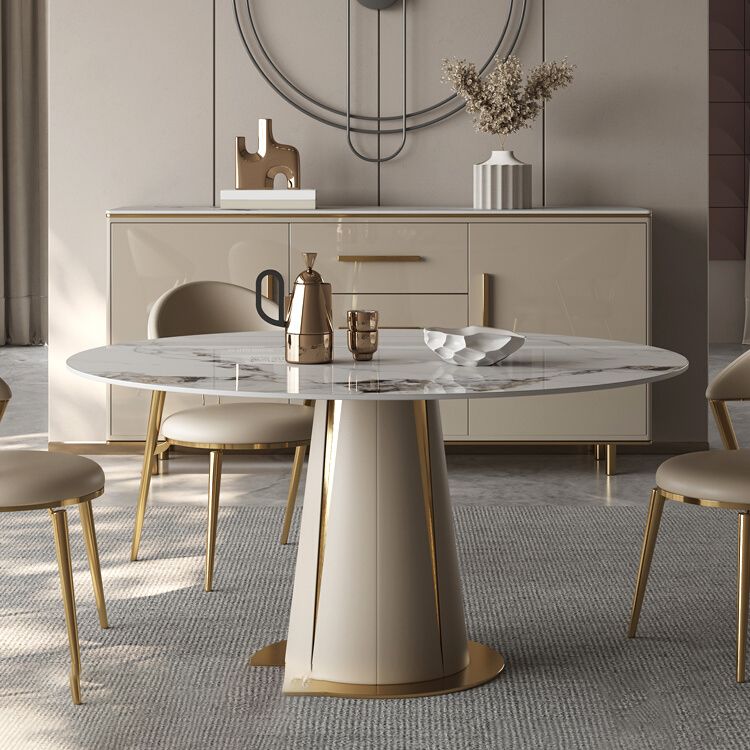 Kitchen Stone Round Dining Table Dining Room Pedestal Dinner Table Clearhalo 'Dining Tables & Seating' 'Dining Tables' 'dining_table' 'furn' 'furn_dining_table' 'Furniture' 'Kitchen & Dining Furniture' 1200x1200_b4a7aaaf-410a-4436-acb9-077cfbbdbaf7