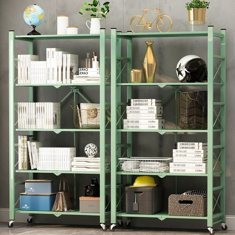 Folding Steel Industrial Etagere Bookshelf Open Bookshelf with Caster Wheels Clearhalo 'Bookcases' 'furn' 'furn_bookcases' 'Furniture' 'furniture_bookcases' 'Office Furniture' 1200x1200_b4a84cd3-eda5-4463-b1a5-eadda1d5a8f2