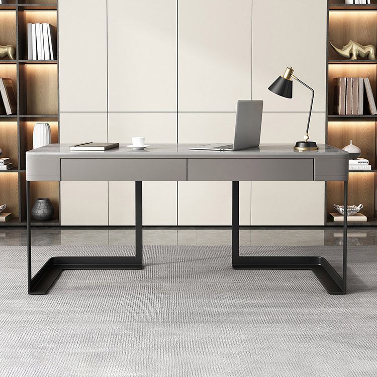 Moderner Steinkrümmungstisch 23.62 "großer grauer Schreibtisch mit 2 Schubladen