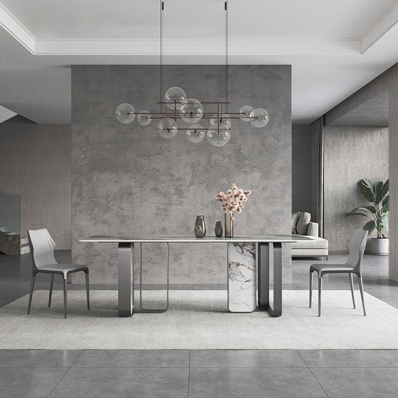 デザイナースタイルの焼結石トップダイニングセット長方形1/3/4/5/6ピースダイニングテーブルセット