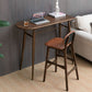 Table de table de bar en bois en chêne moderne 1/2 pièces comptoir en bois avec tabourets en cuir