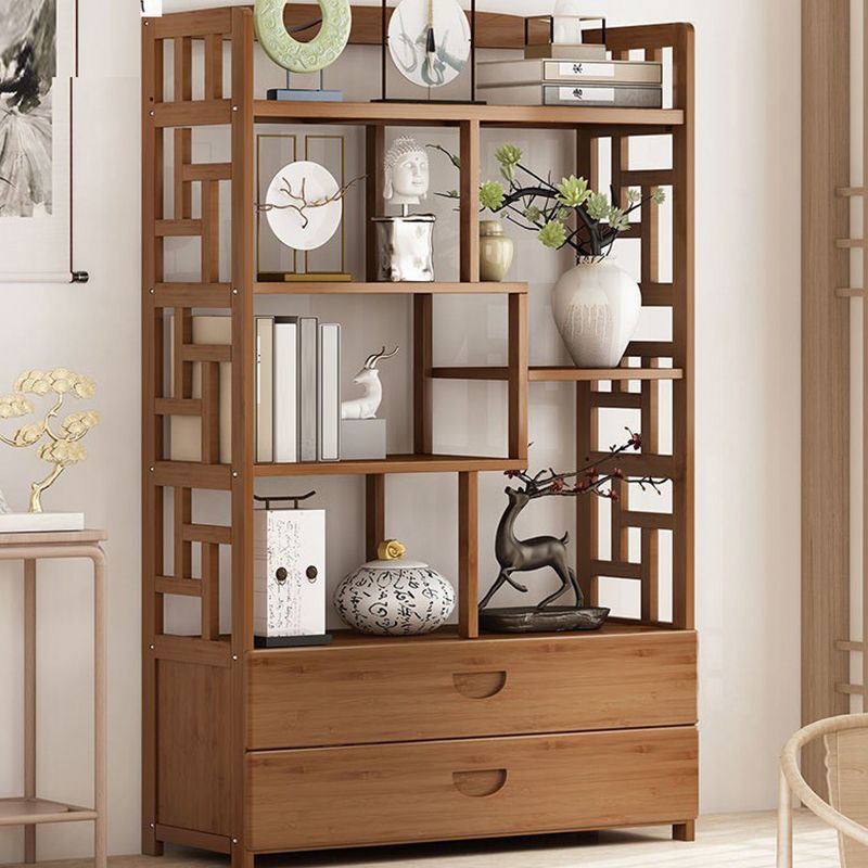 Contemporary Vertical Etagere Open Book Shelf Brown Bamboo Bookshelf for Study Room