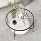 Modern Round Glass & Slate Coffee Cocktail Table with Storage Shelf
