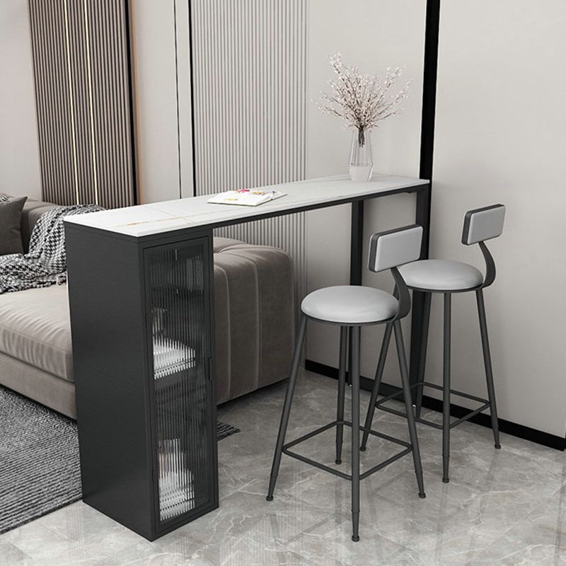 Industrial Backrest Counter Stool Iron Bar Stool with Leather Cushion and Footrest