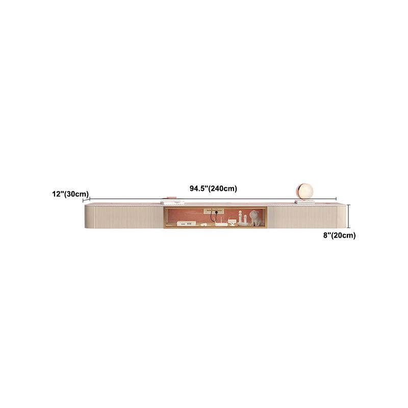 Console televisiva contemporanea con cassetti in pietra e supporto TV in legno