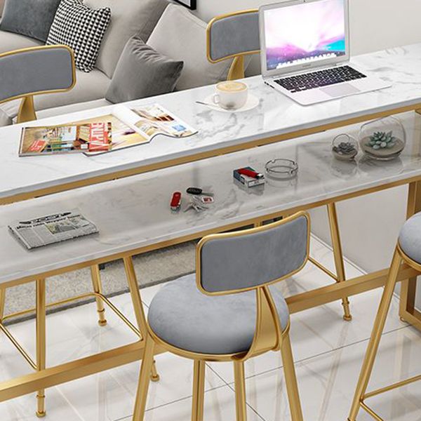 Glam Rectangle Faux Marble Bistro Table Indoor Iron Bar Dining Table with Trestle Pedestal Clearhalo 'Bar Furniture' 'Bar Tables' 'bar_tables' 'furn' 'furn_bar_tables' 'Furniture' 'furniture_bar_tables' 'Kitchen & Dining Furniture' 1200x1200_b4bc6e47-d41e-4d0b-ad20-03754cae62ee