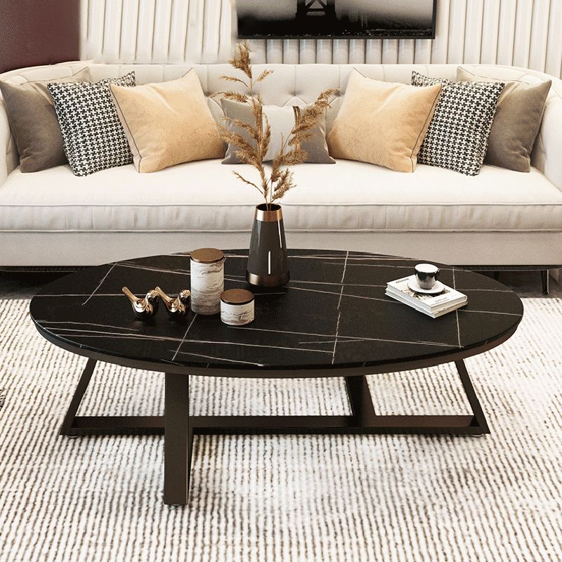 Glam elliptische leistenen salontafel 61 cm H-cocktailtafel met gekruiste poten