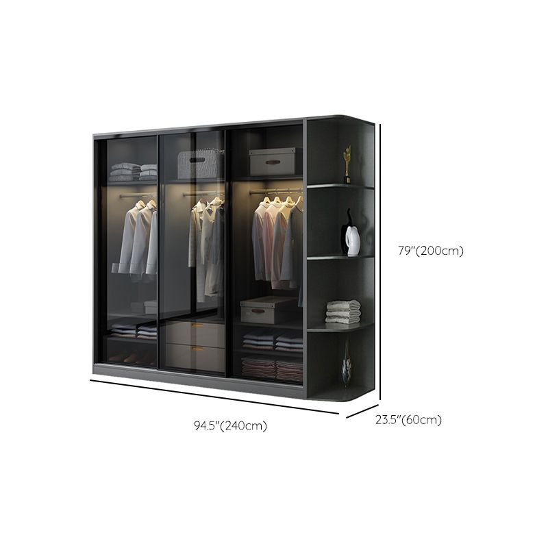 Schwarzer Kleiderschrank, zeitgenössischer Glas-Kleiderschrank für Zuhause