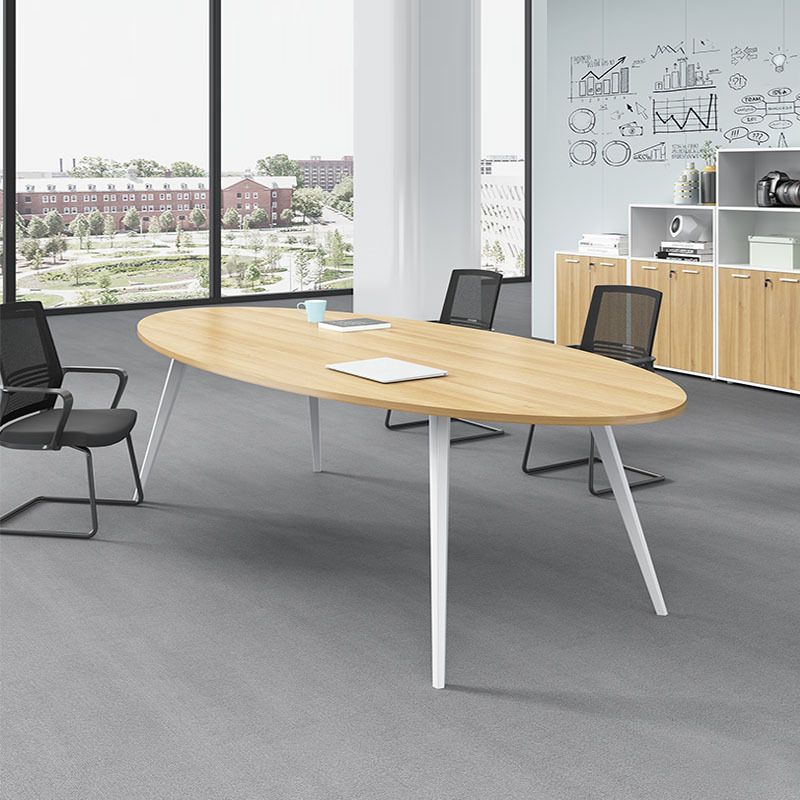 Oval Wooden Writing Desk Office Natural Desktop Desk with White Parsons Table Leg Clearhalo 'furn' 'furn_office_desk' 'Furniture' 'Office Desks' 'Office Furniture' 'office_desk' 1200x1200_b4bf92de-d378-46d1-b65a-76f5a4413d2b