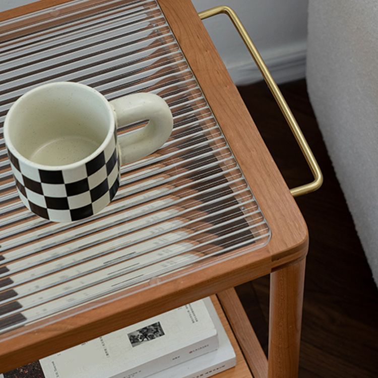 25.2" Wide Rectangular Glass End Slide Table Brown Cherry Side Table with Storage Clearhalo 'Coffee & Accent Tables' 'End & Side Tables' 'end_side_tables' 'furn' 'furn_end_side_tables' 'Furniture' 'Living Room Furniture' 1200x1200_b4c0fc19-adde-431a-b5ed-f40155634cbd