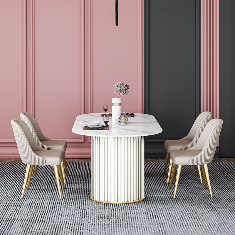 Oval Sintered Stone Dining Table Modern Table in White with Metal Double Pedestal Base Clearhalo ' dining_table' 'Dining Tables & Seating' 'Dining Tables' 'furn' 'furn_dining_table' 'Furniture' 'furniture_dining_table' 'Kitchen & Dining Furniture' 'kitchen&dining_furn' 'kitchen' 'kitchen_dining_table' 1200x1200_b4c3617a-e0c2-45e8-9c7c-3c00db372d0a