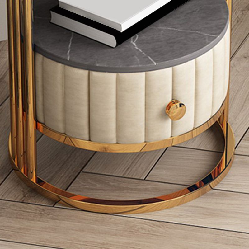 23.6" Tall Modern Slate Round Side Table Steel Frame End Table with Storage