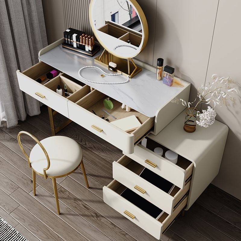 5 Schubladen Make -up Tisch Schreibtisch Eitelkeit Stein Top Dresser in Weiß