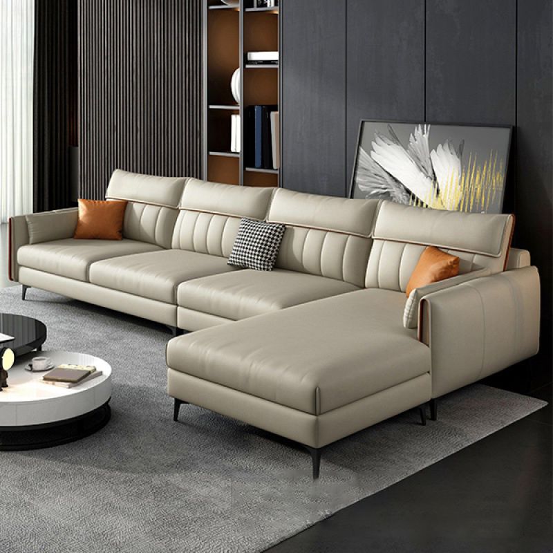Faux Leather Stain-Resistant Sectional with Pillow Back for Four People Clearhalo 'furn' 'furn_sectionals' 'Furniture' 'Living Room Furniture' 'Sectionals' 1200x1200_b4cb7efd-c016-4637-940d-2388856fb85a