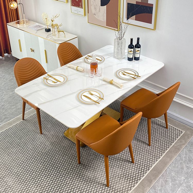 Contemporary Dining Set Metal Frame Rectangle White Slate Dining Table Set for Home Clearhalo 'Dining Room Sets' 'Dining Tables & Seating' 'dining_room_set' 'furn' 'furn_dining_room_set' 'Furniture' 'furniture_dining_room_set' 'Kitchen & Dining Furniture' 'kitchen&dining_furn' 'kitchen' 1200x1200_b4cc1756-c516-4659-a34a-a5a10cf116dd