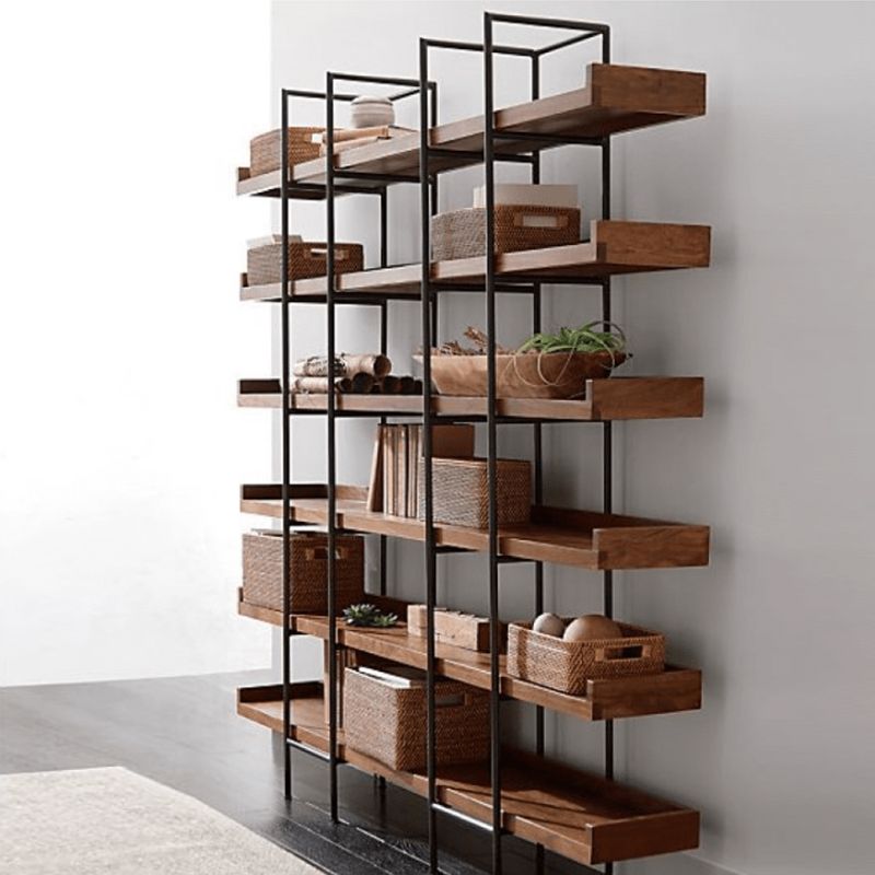 Metal Bookcase Industrial Book Shelf with Wood Rectangular Shelves Clearhalo 'Bookcases' 'furn' 'furn_bookcases' 'Furniture' 'furniture_bookcases' 'kitchen' 'kitchen_bookcases' 'Living Room Furniture' 'Office Furniture' 1200x1200_b4cc4dad-67ed-47cf-9977-d4d0341ccbce
