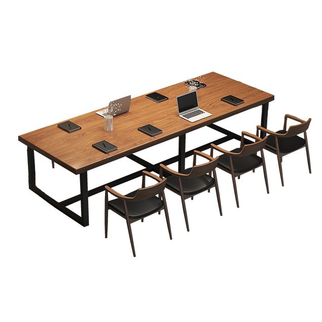 Industrial Pine Wood Office Desk Brown Rectangular Desk with Trestle Clearhalo 'furn' 'furn_office_desk' 'Furniture' 'Office Desks' 'Office Furniture' 'office_desk' 1200x1200_b4cd4a49-9e51-431c-b096-6aa1f150b373