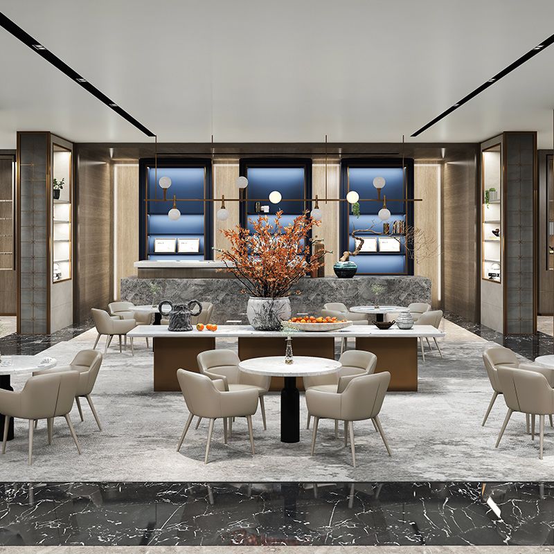 Zeitgenössische künstliche Lederarm -Speisen und Akzentstühle in Grau