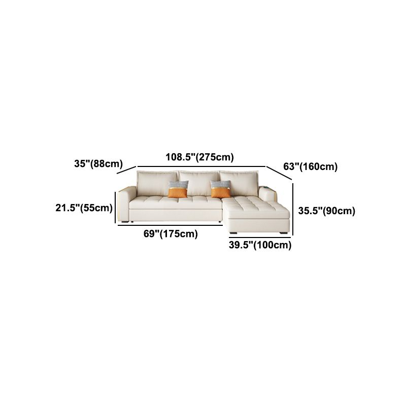 White Modern Sofa Bed with Storage USB Charging Convertible Sectional Clearhalo 'furn' 'furn_sectionals' 'Furniture' 'Living Room Furniture' 'Sectionals' 1200x1200_b4cf6b73-bbf0-4047-b663-d8d669a61e46