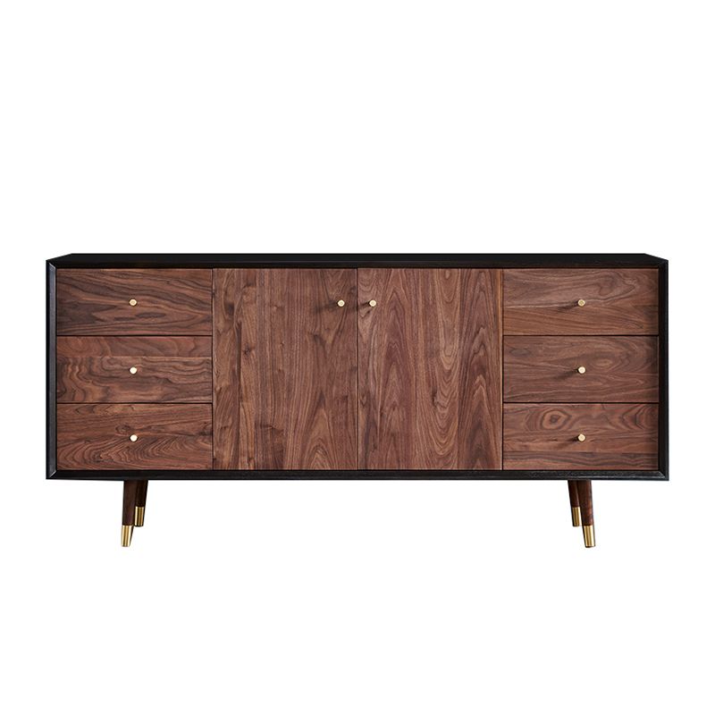 Glam -stijl bruine massieve houten buffettafel kasten opslagzijdeling met laden