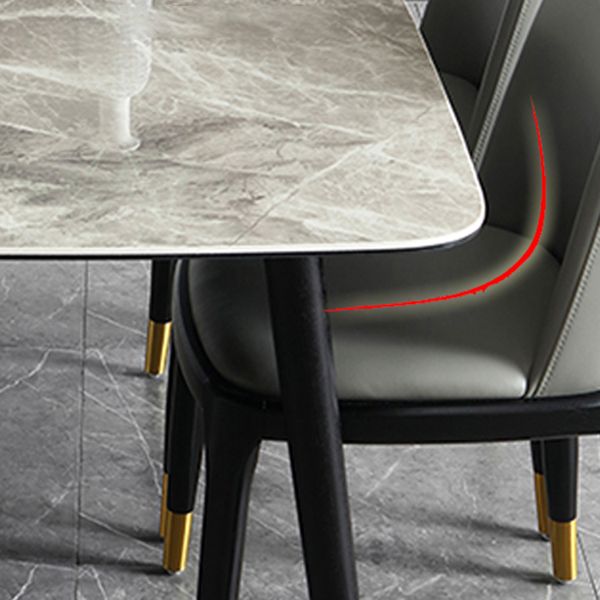 Rectangle Luxury Dining Table Grey Sintered Stone Top Table with 4 Legs