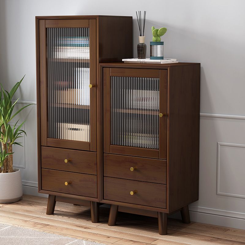 19. 7 "W Glas Paned Accent Cabinet Pine Wood 1 - Deur en 2 - Ladepas
