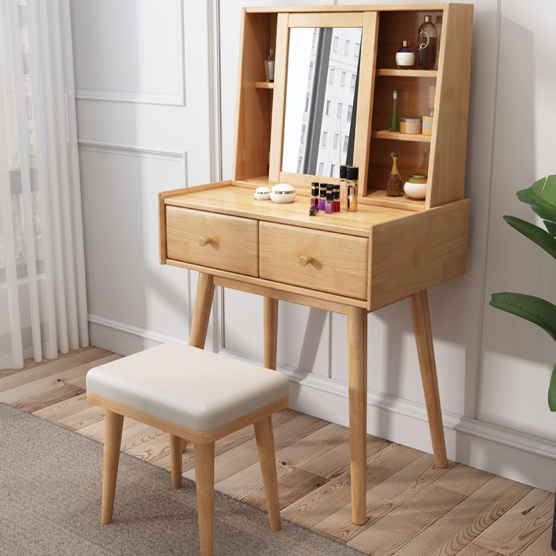 Modern 2-Drawers Solid Wood Dressing Table Mirror Makeup Table Clearhalo 'Bedroom Furniture' 'furn' 'furn_makeup_vanities' 'Furniture' 'Makeup Vanities' 'makeup_vanities' 1200x1200_b4db4539-2c37-491f-8246-ac9c00807baa