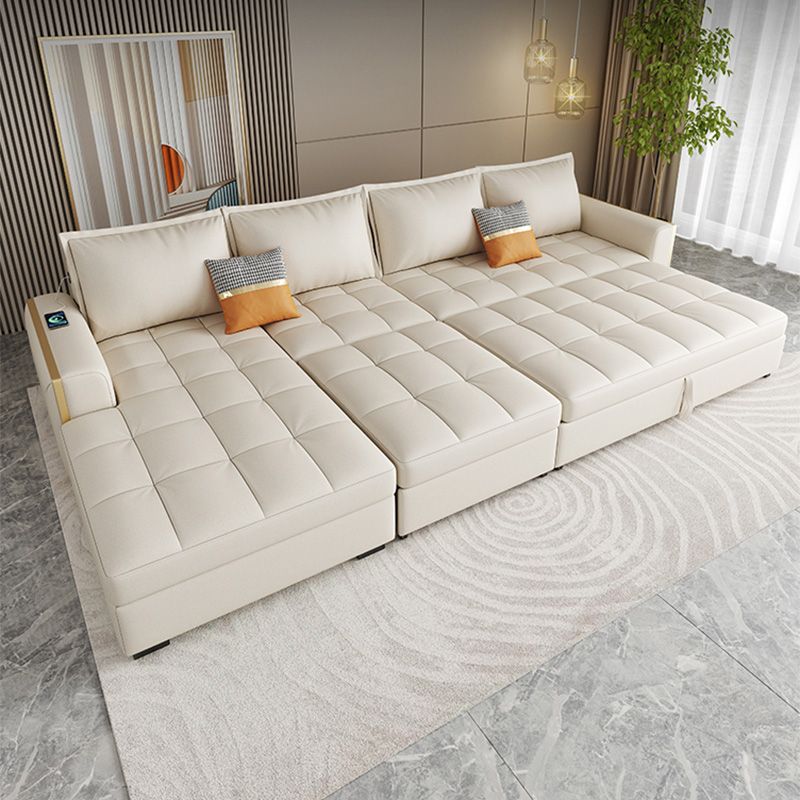 White Modern Sofa Bed with Storage USB Charging Convertible Sectional Clearhalo 'furn' 'furn_sectionals' 'Furniture' 'Living Room Furniture' 'Sectionals' 1200x1200_b4e1067c-7cf9-456b-a3d0-15cbeb6b335b