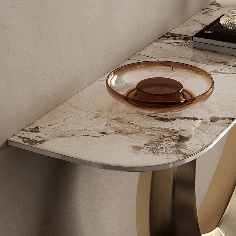 Half Moon Shape Contemporary Console Table Gold Stone Console Sofa Table Clearhalo 'Console Tables' 'console_tables' 'Entry & Mudroom Furniture' 'furn' 'furn_console_tables' 'Furniture' 1200x1200_b4e231b0-b966-4138-80ac-0b10db8717a0