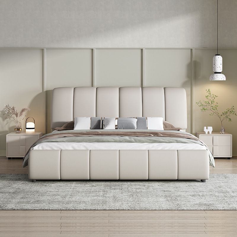 Kunstleder weißes Panelbett modernes Standardbett mit gepolstertem Kopfteil