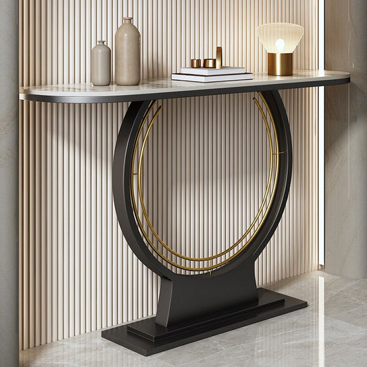 11" Wide Stone Console Table Contemporary Half Moon Sofa Table