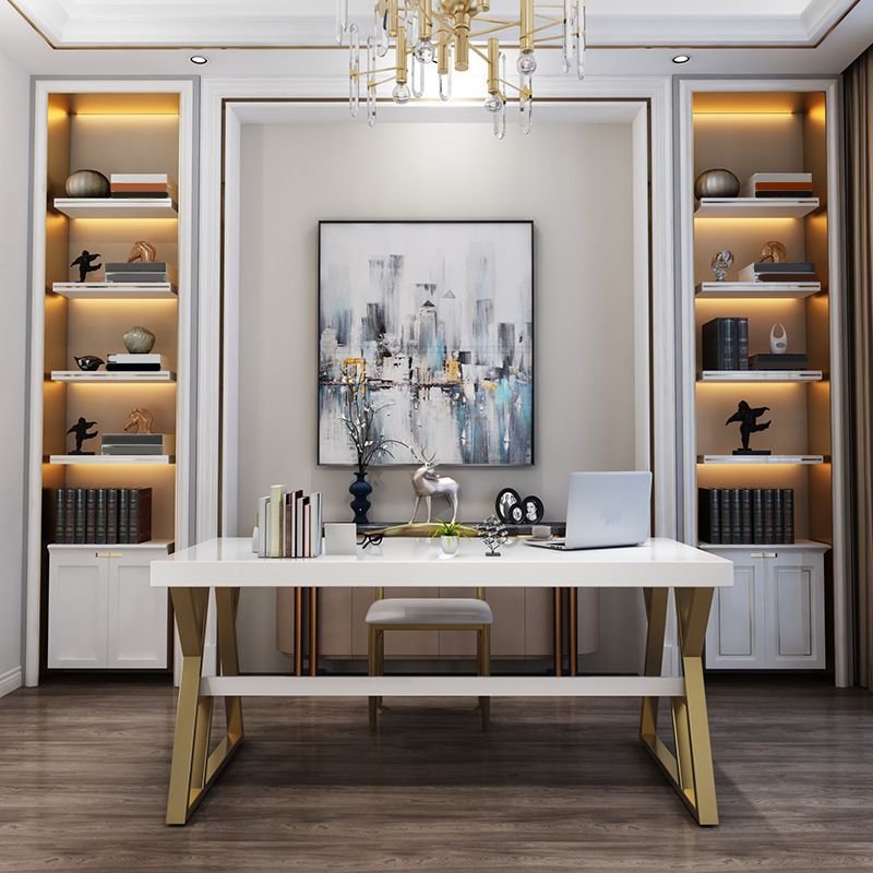 Solid Wood Rectangular Writing Desk 29.53-inch Tall Office Desk with Shelf Clearhalo 'furn' 'furn_office_desk' 'Furniture' 'Office Desks' 'Office Furniture' 'office_desk' 1200x1200_b4f05024-5bf7-484b-92d4-6798f5b716e2