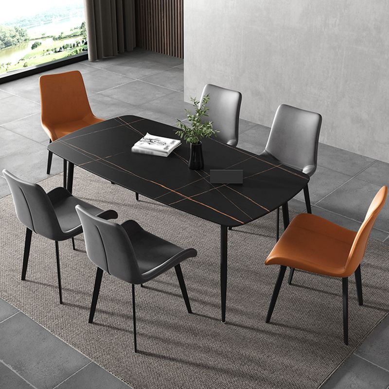 Rectangle Industrial Dining Room Table Sintered Stone Table with 4 Black Metal Legs Clearhalo ' dining_table' 'Dining Tables & Seating' 'Dining Tables' 'furn' 'furn_dining_table' 'Furniture' 'furniture_dining_table' 'Kitchen & Dining Furniture' 'kitchen&dining_furn' 'kitchen' 'kitchen_dining_table' 1200x1200_b4f8f371-39c9-42ca-90a4-54fe2c07ef8a