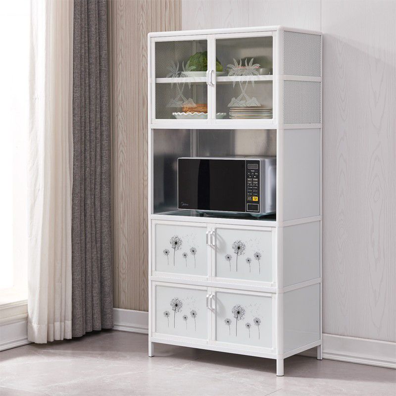 Metal Kitchen Open Storage Buffet Sideboard White Glass Doors Side Board Clearhalo 'buffet_sideboard' 'Buffets & Sideboards' 'furn' 'furn_buffet_sideboard' 'Furniture' 'furniture_buffet_sideboard' 'Kitchen & Dining Furniture' 1200x1200_b4fc22fa-e02f-4220-8909-c125a7b04817