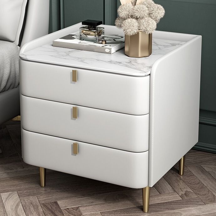 Steen Top Nightstand 3-ladjes lederen nachttafel met 4 poten