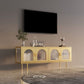 Support TV industriel 4 portes, console TV en métal et verre