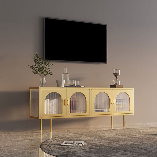 Console TV in metallo e vetro in metallo a 4 porte industriali