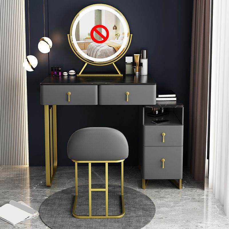 Grijze kaptafel echte lederen ijdelheid tafel met opbergladen