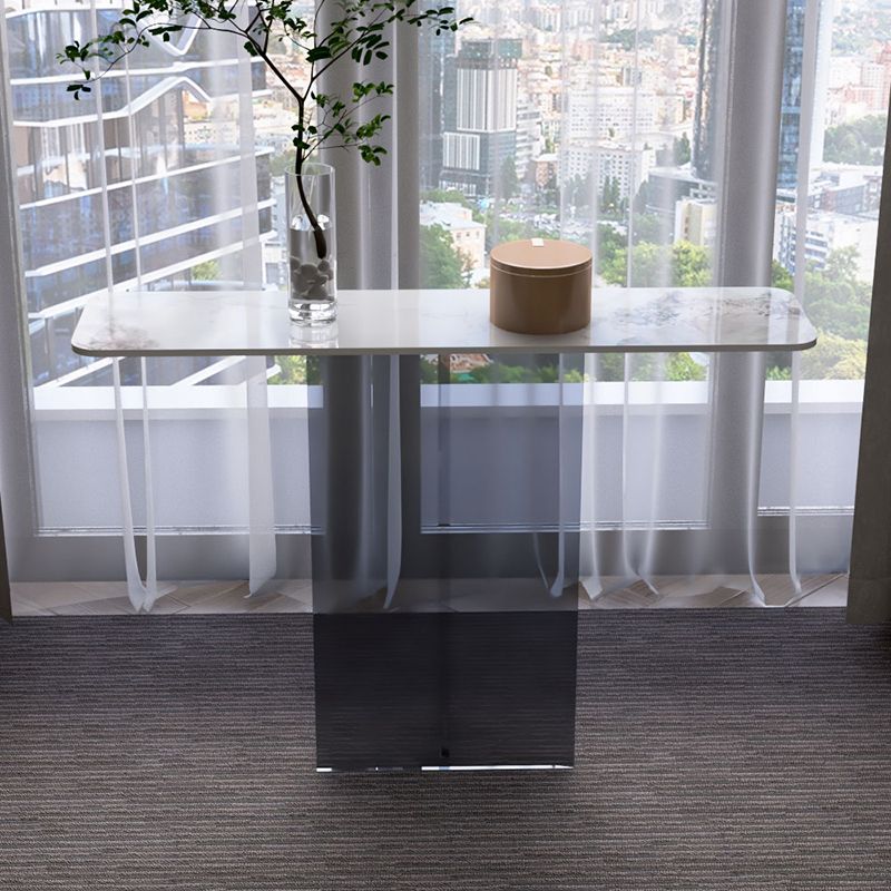 Rectangle Shape Contemporary Console Table Black/White Stone Console Sofa Table Clearhalo 'Console Tables' 'console_tables' 'Entry & Mudroom Furniture' 'furn' 'furn_console_tables' 'Furniture' 1200x1200_b50acd24-fedf-43e4-ba6b-2415b6ce7a04
