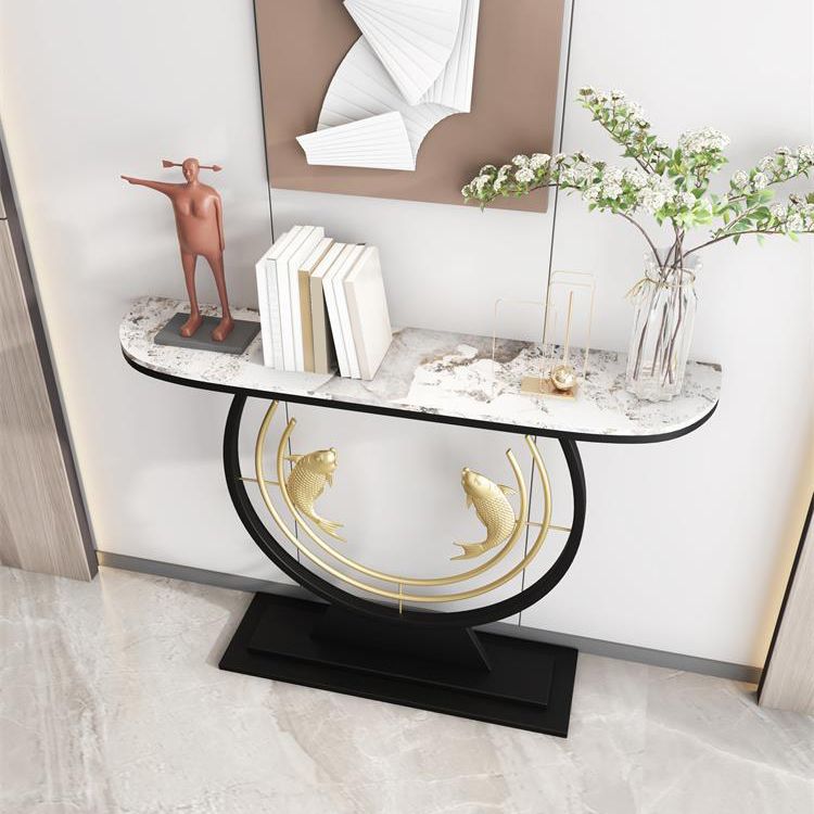 12 inch Wide Modern Accent Table Half Moon Stone Console Table for Hall