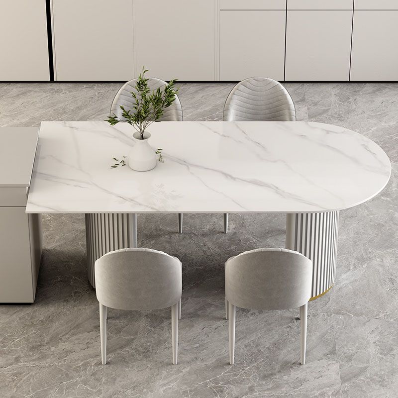 Irregular Shape Dining Table for Restaurant Sintered Stone Table with Double Pedestal Clearhalo 'Dining Tables & Seating' 'Dining Tables' 'dining_table' 'furn' 'furn_dining_table' 'Furniture' 'furniture_dining_table' 'Kitchen & Dining Furniture' 'kitchen' 'kitchen_dining_table' 1200x1200_b50dd136-5d2e-4910-ada0-972577444c2d
